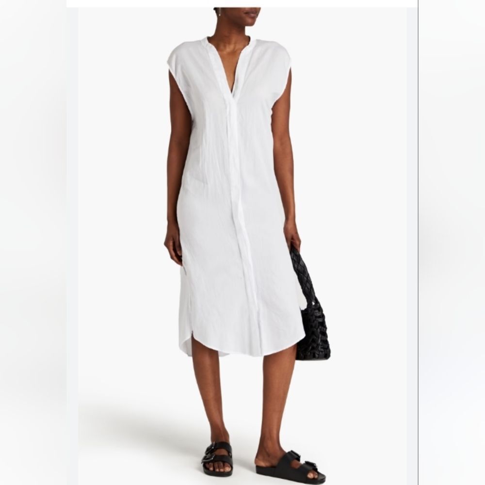 TAHARI White linen blend  long flowy button down shirt dress (14)